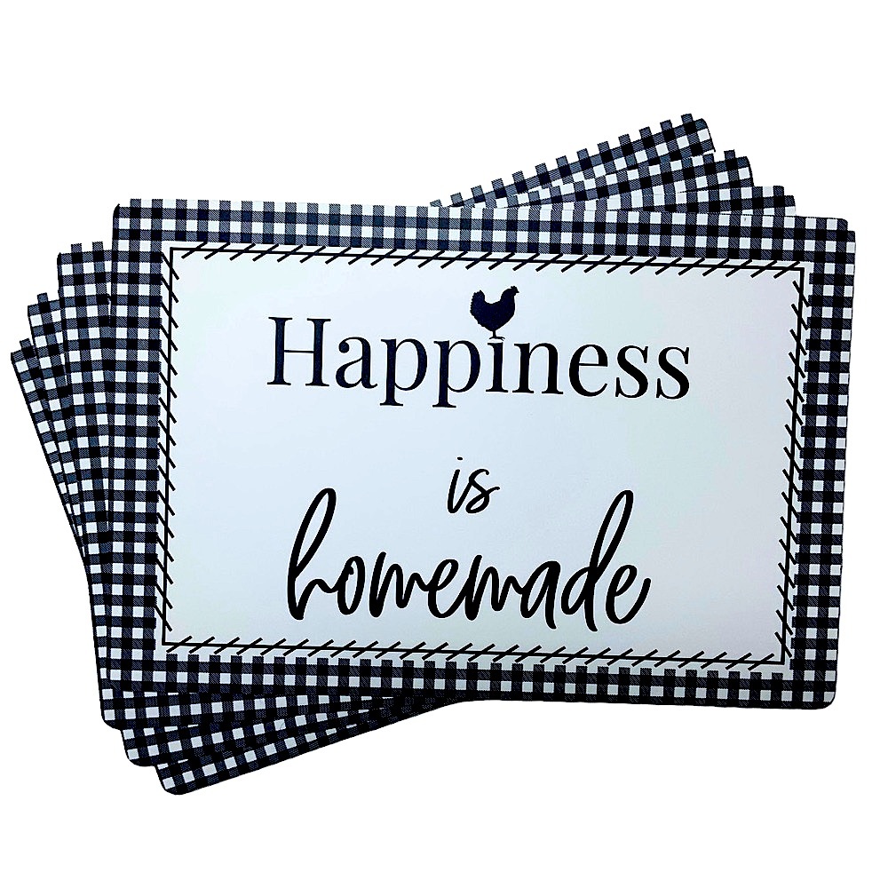 Placemats Farmhouse Rooster Chicken Buffalo Check Four Plaid 12 x 18 Black White - Picture 14 of 14